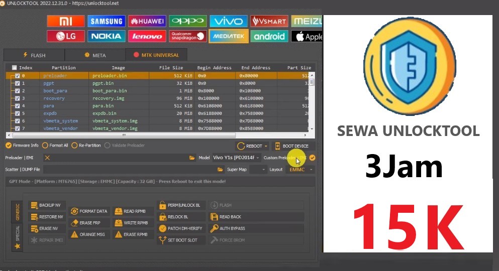 Sewa Unlocktool 3 Jam Baru