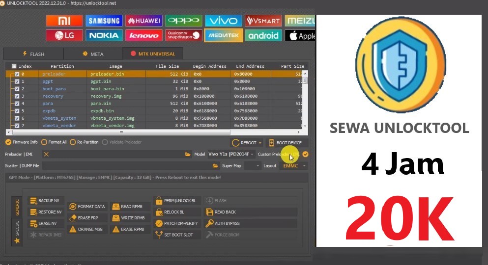 Sewa Unlocktool 4 Jam Baru